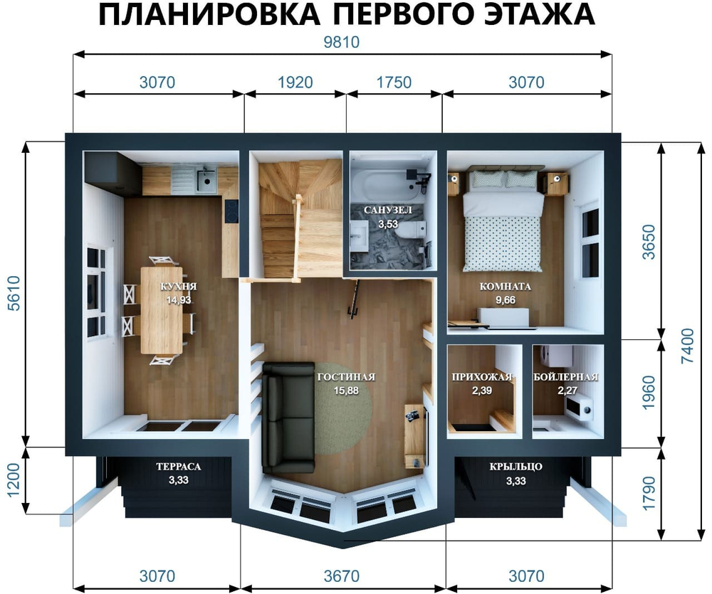 Проект Дома 105 кв. м из бруса Д-27