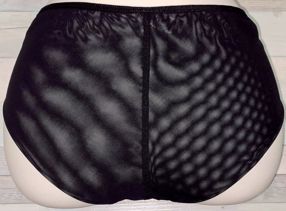 Стильные трусики-слипы из микрофибры и сетки с цветочной вышивкой (Размер: XL) (Цвет: черный)