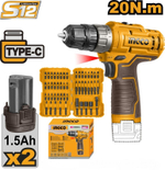 Аккумуляторный шуруповерт INGCO COSLI24011 12 В 20 Нм 15+1 с набором бит