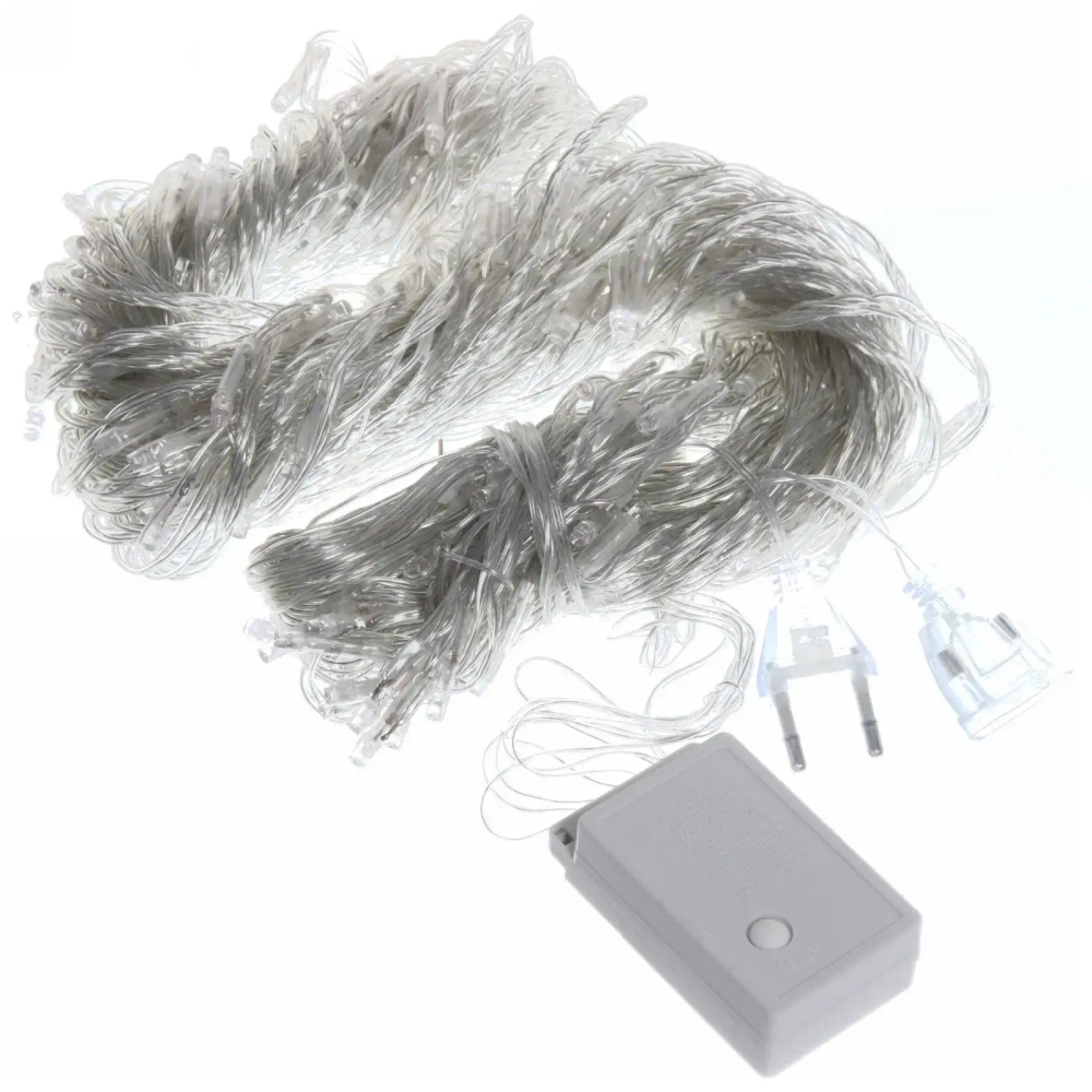 Гирлянда для дома ЗАНАВЕС «Водопад» ш1,5* в2,5 м 240 ламп LED, прозрач.пров, 8 реж,IP-20, Белый (возможность соединения)