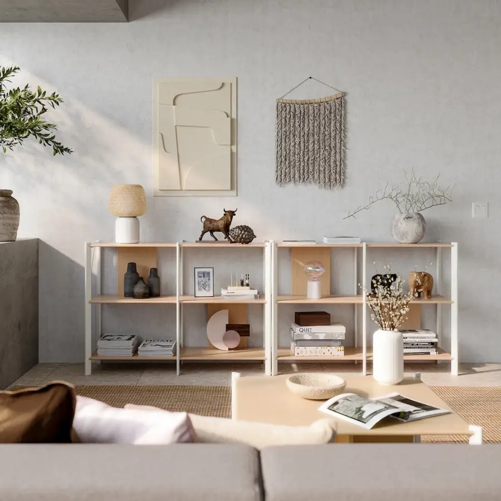 Стеллаж - IKEA JÄTTESTA/JATTESTA, 240х40х85 см, белый/бамбук, ЙЕТТЕСТА ИКЕА