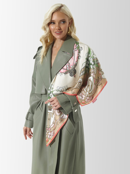 Платок «Яйцо Фаберже Ландыши» 100% шёлк жемчужный