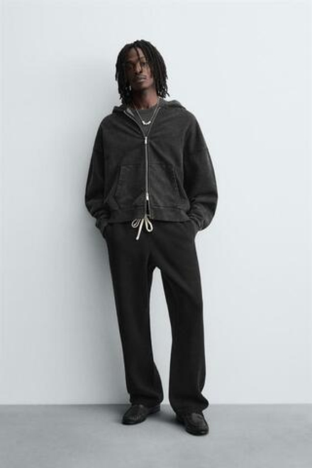 ZARA БРЮКИ ИЗ ТРИКОТАЖА С РЕЛЬЕФНОЙ СТРУКТУРОЙ, ЧЕРНЫЙ