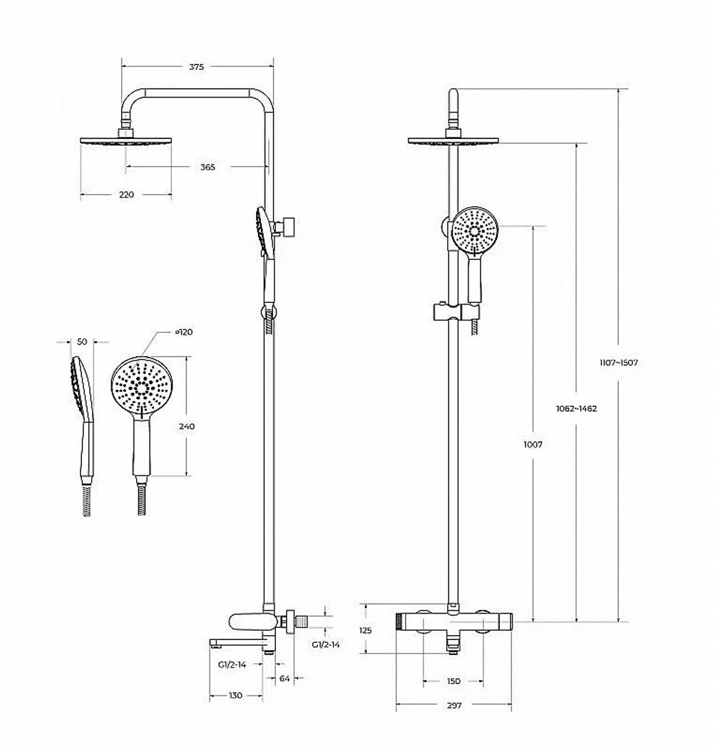 Душевая система Cezares STYLUS-CVD-BORO брашированное золото