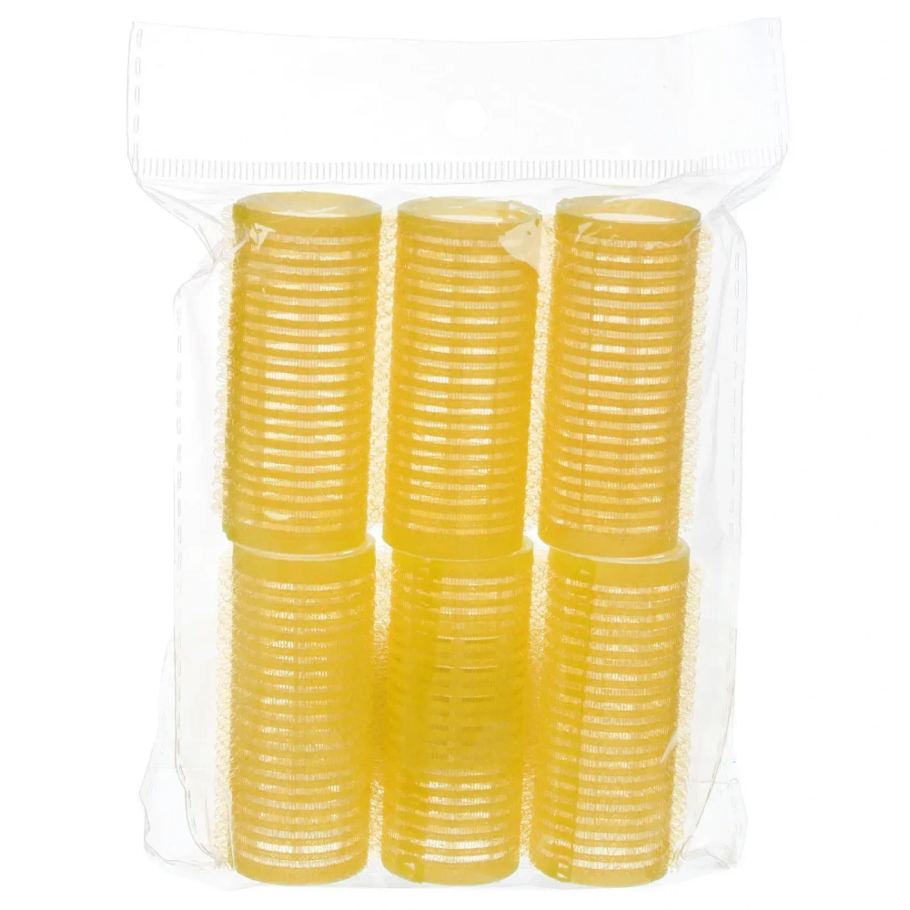 Бигуди липучки, 6шт., однотонные, цвет желтый, d-2,5см