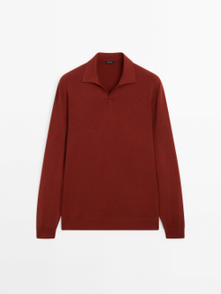 Massimo Dutti Свитер с воротником поло, терракотовый