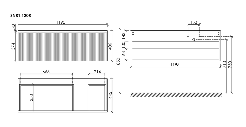 Тумба подвесная SANCOS Snob R 1.0 1195х445х406, c одним ящиком оснащенным доводчиками, Doha Soft , арт.SNR1.0120RSM