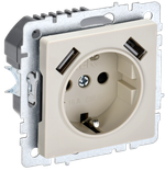 BRITE Розетка 1-местная с заземлением с защитными шторками 16А с USB A+A 5В 3,1А РЮш10-2-БрКр бежевый IEK