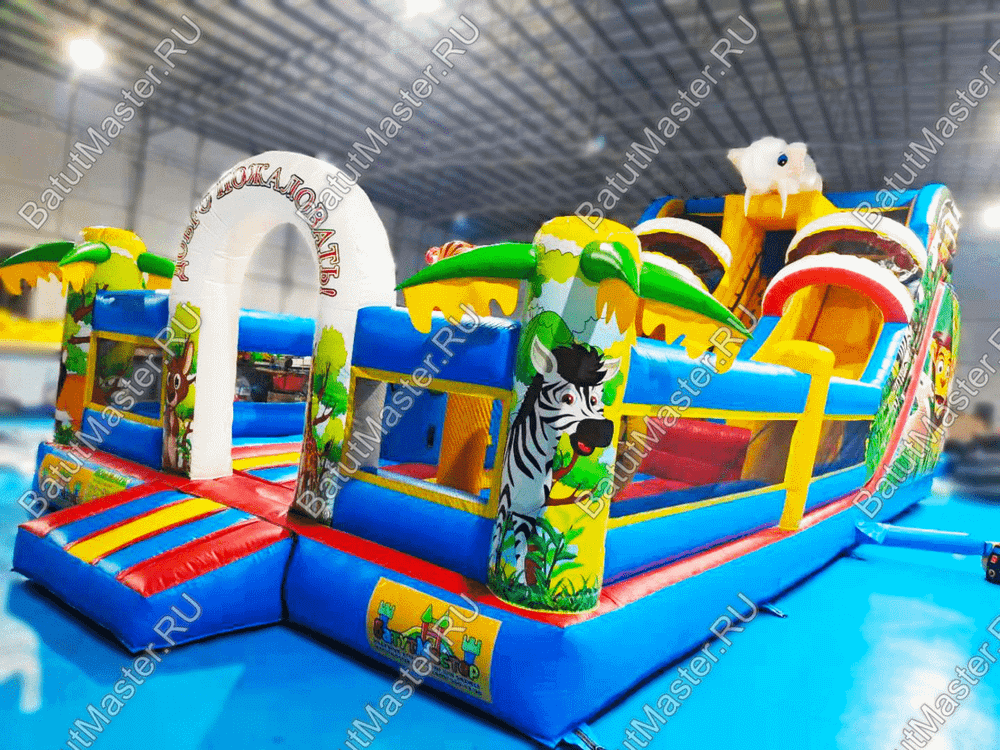 Коммерческий надувной батут "Слоник со скалодромом" 12*5*5,5 м СЛОН 3D