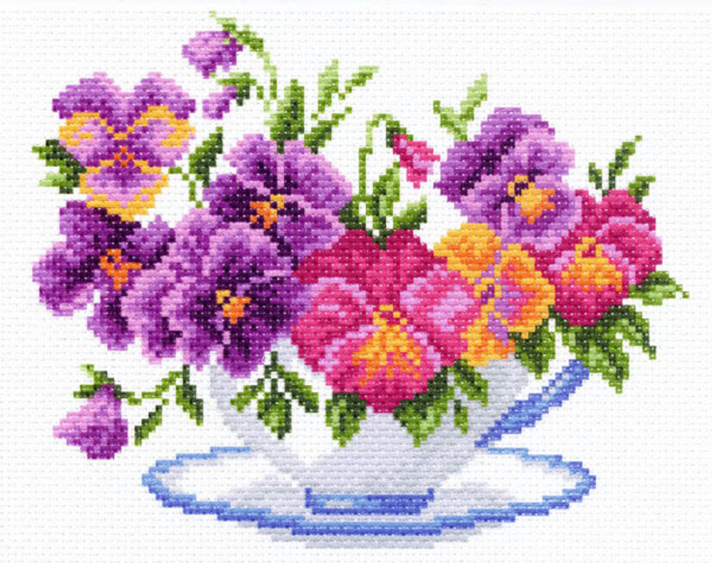 "Чашка с виолой"-1287/1 канва с рисунком