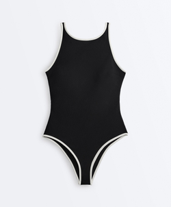 OYSHO Купальник халтер с контрастной окантовкой, черный