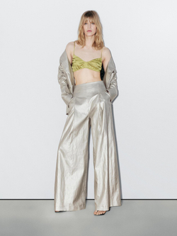 Massimo Dutti Металлизированные брюки из льняной смеси - STUDIO, серебряный