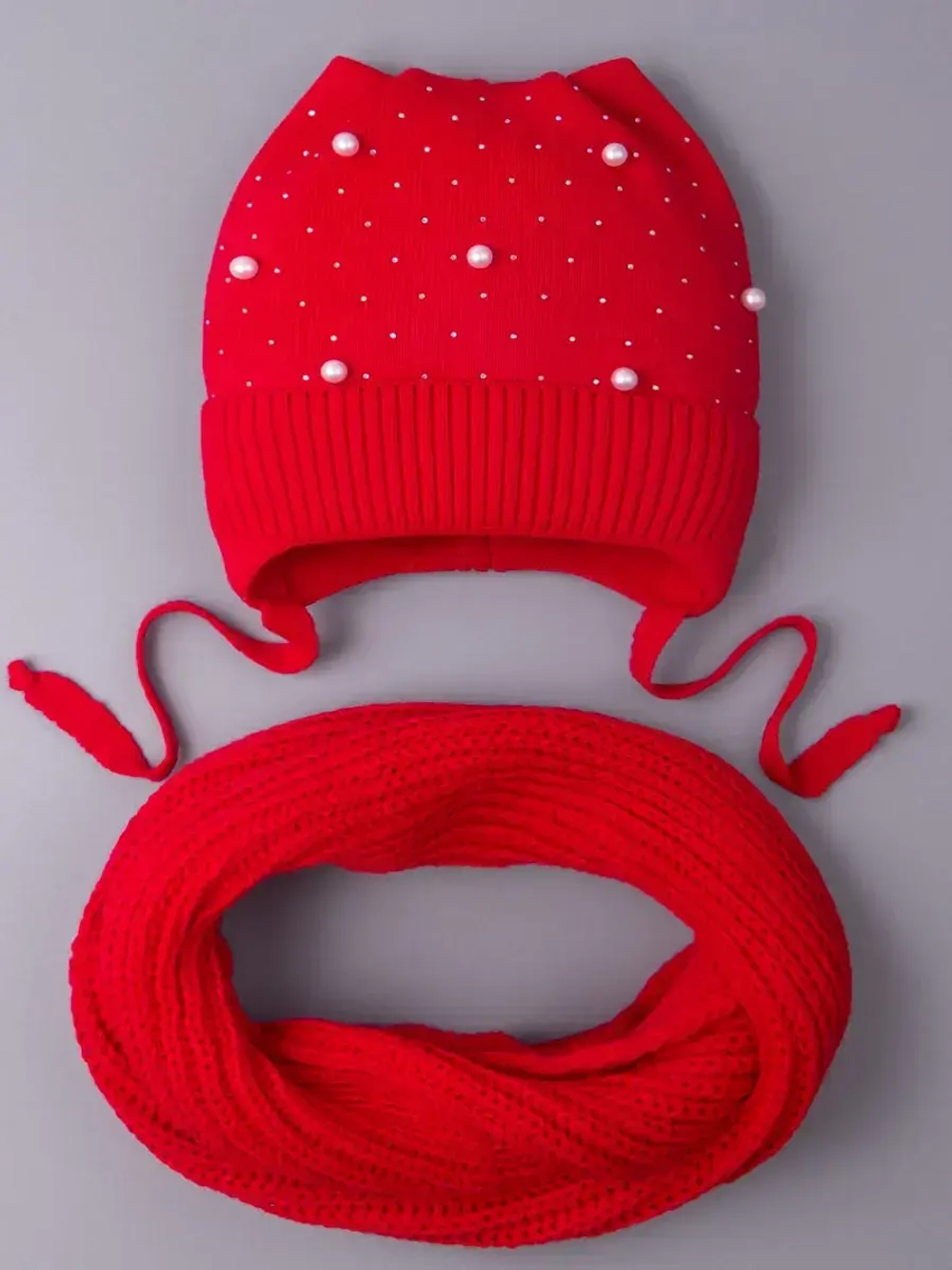 Шапка для девочки осенняя и снуд ушками