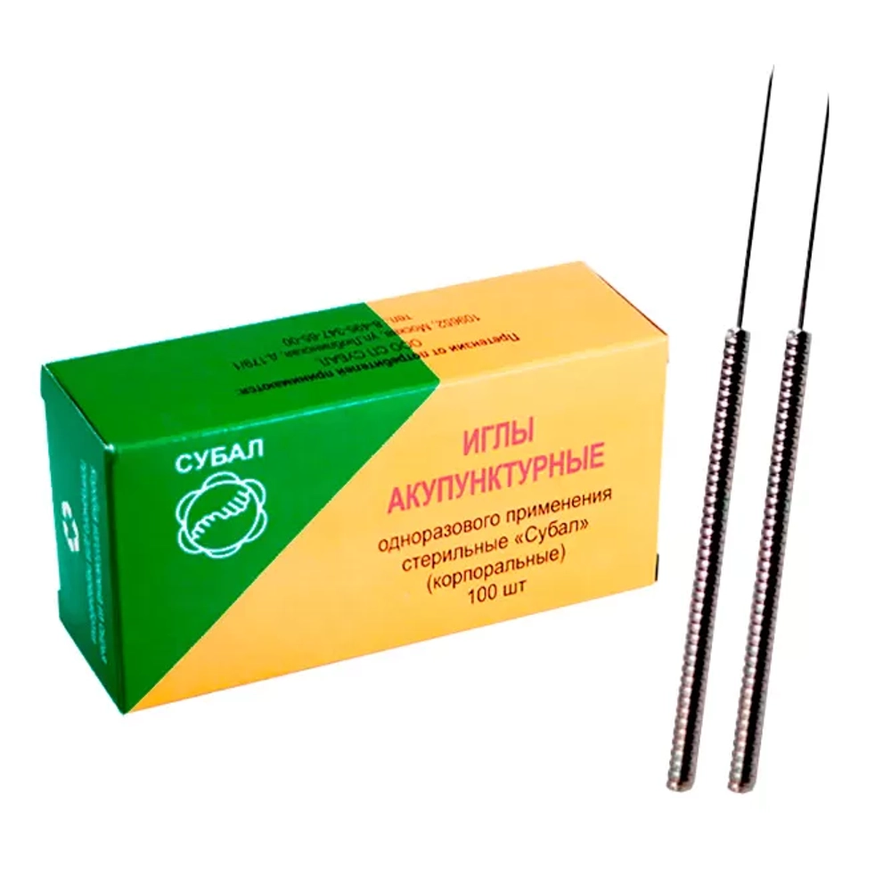 Иглы корпоральные Субал 0,30x40 мм с ручкой из нержавеющей стали с направителем 100 шт ламинированная бумага