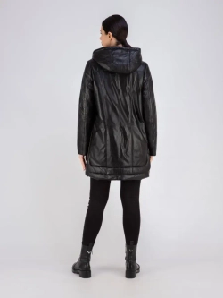 Куртка кожаная утепленная длинная с капюшоном Турция
