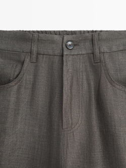 Massimo Dutti Льняные брюки-джоггеры, серо-зеленый