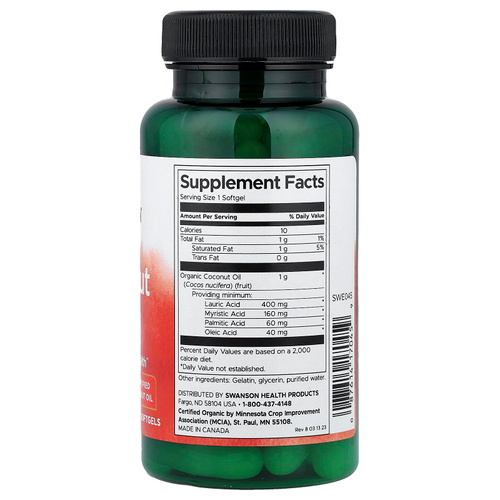 Swanson, кокосовое масло, 1000 мг, 60 капсул