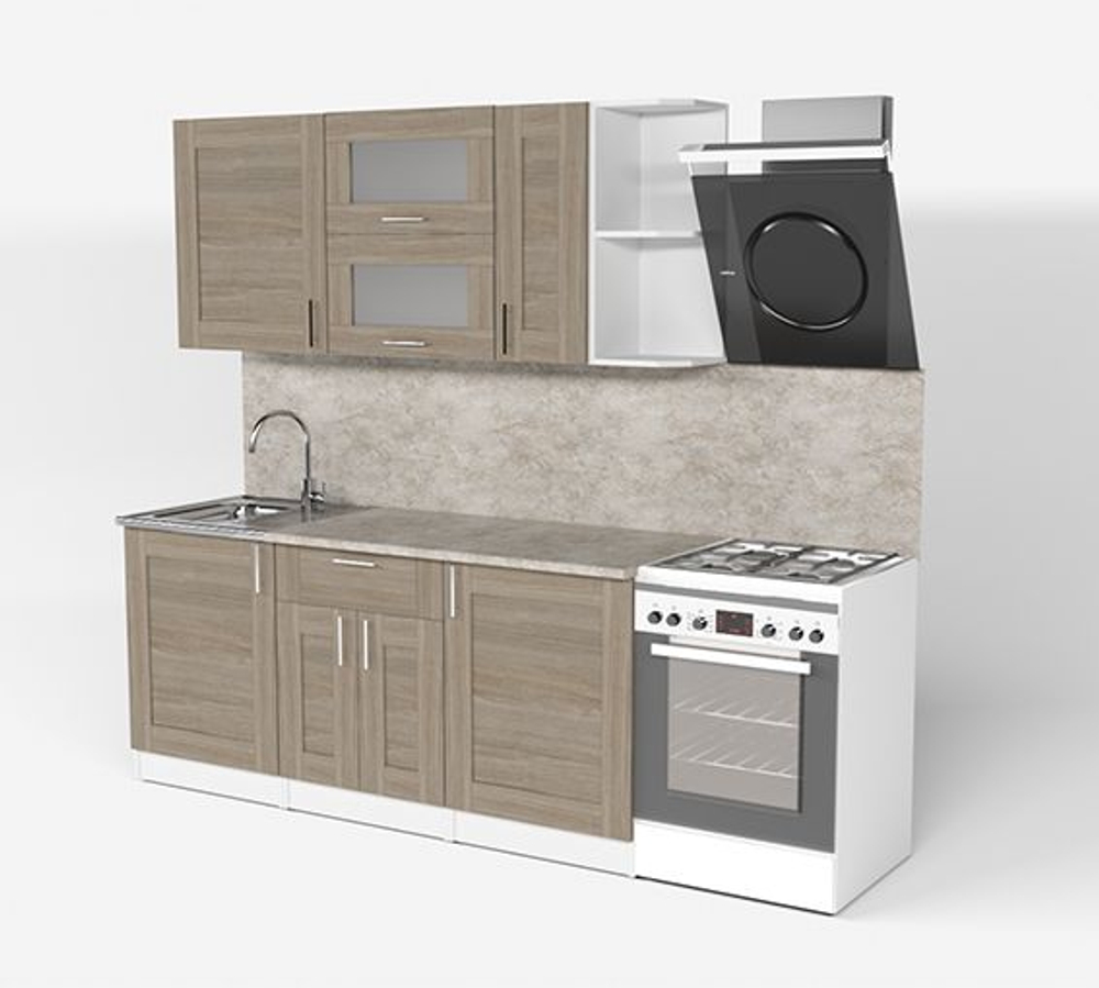 Кухонный гарнитур Лира макси 1800 мм (Квадро шимо светлый/Белый, Малага)