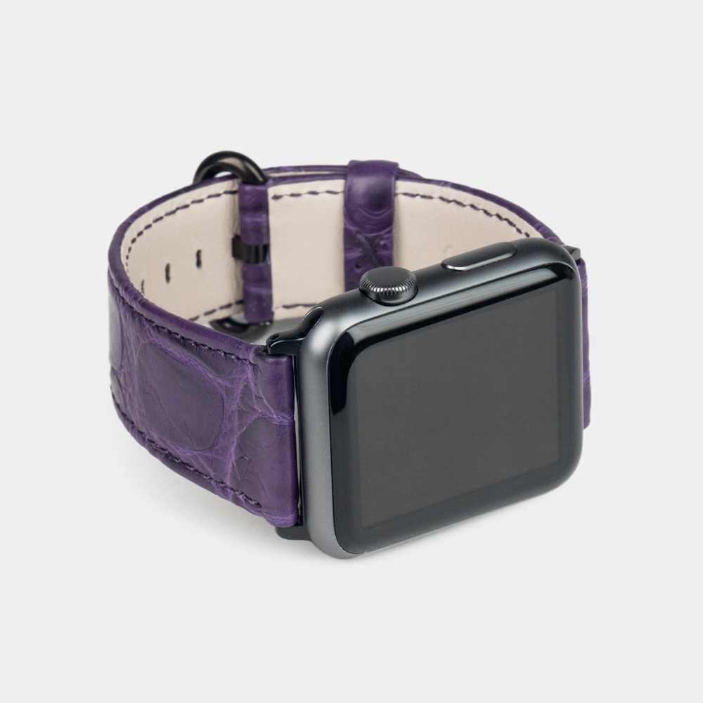 Ремешок для Apple Watch  44/45/46 mm из кожи крокодила, фиолетового цвета