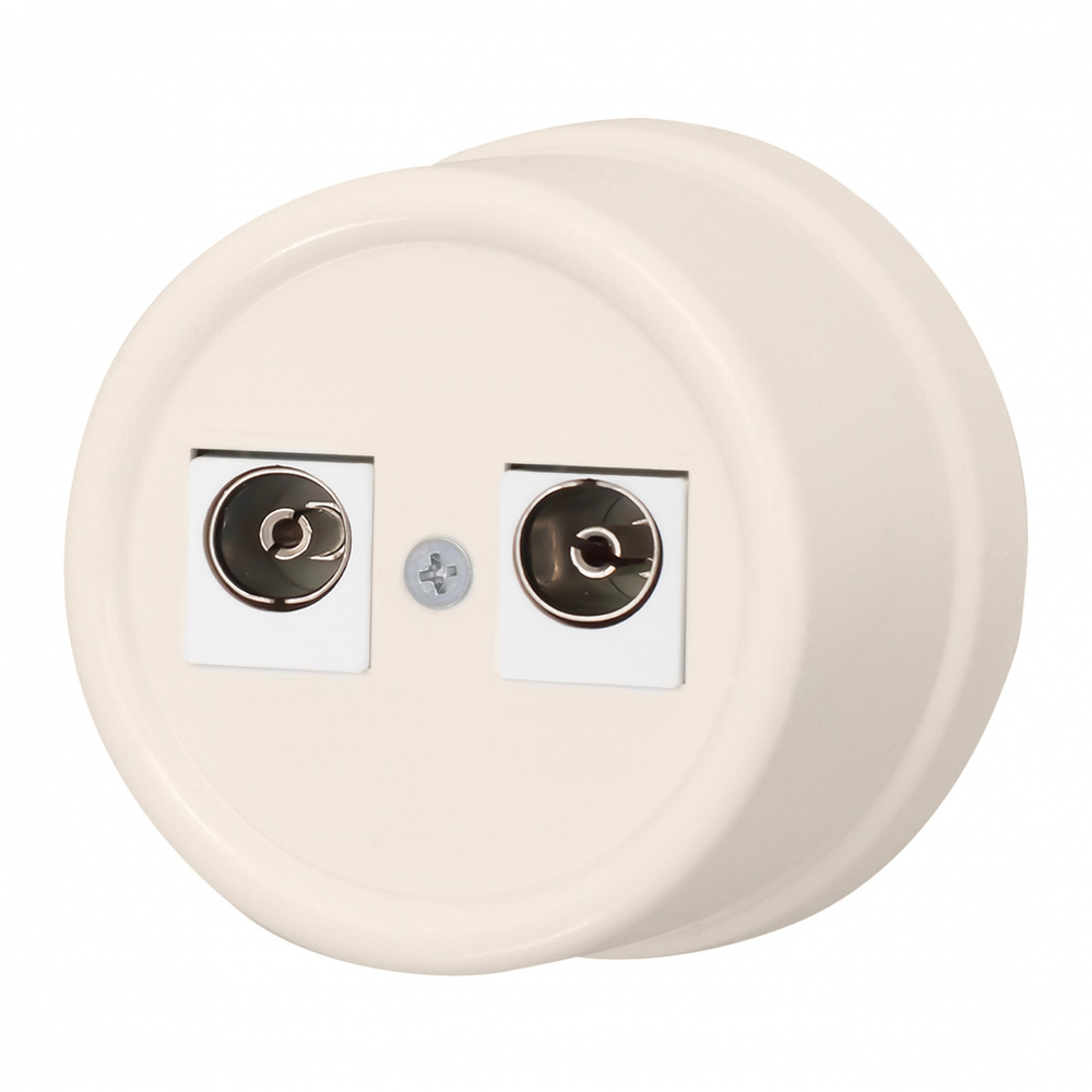 Розетка телевизионная двойная, оконечная, керамика, цвет песочное золото B1-306-04