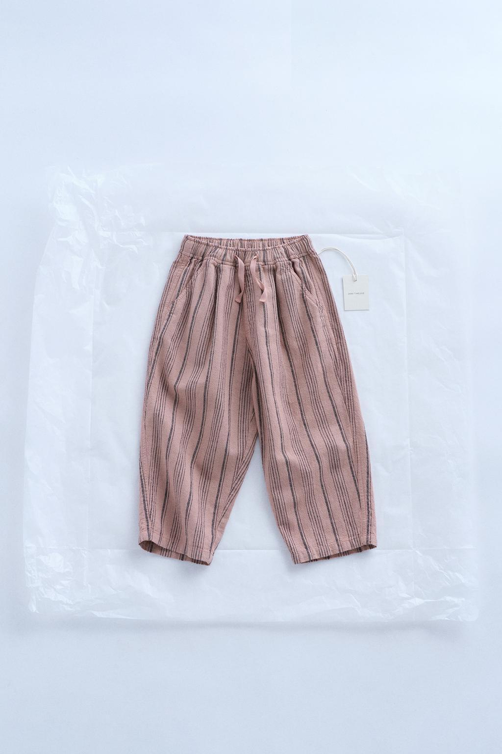 ZARA TIMELESZ - БРЮКИ ИЗ СМЕСОВОГО ЛЬНА В ПОЛОСКУ, АБРИКОСОВЫЙ