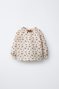 ZARA ЖАТАЯ ФУТБОЛКА В ЦВЕТОЧЕК, ЭКРЮ