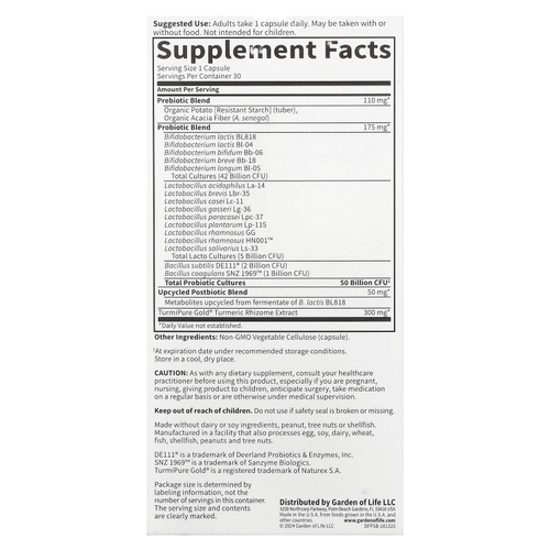 Garden of Life, Probiotics Sport +, 50 млрд, 30 вегетарианских капсул
