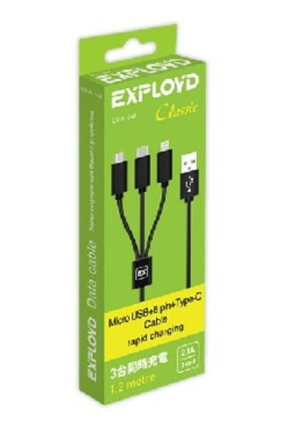 Дата-кабель EXPLOYD EX-K-646 USB - microUSB/8 Pin/TYPE-C 1.2М