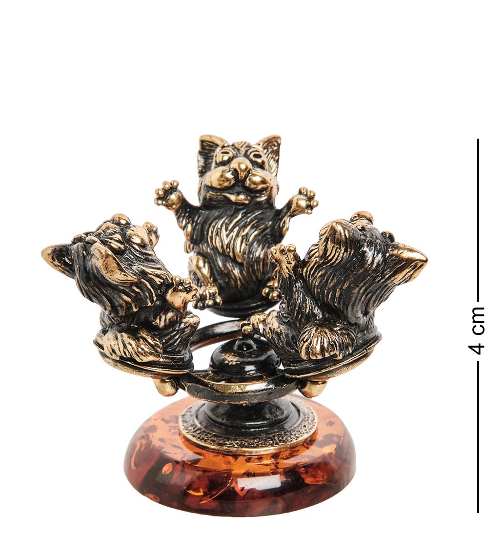 Народные промыслы AM-1858 Фигурка «Коты на качелях» (латунь, янтарь)