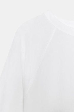 ZARA ФУТБОЛКА РЕГЛАН С ДЛИННЫМИ РУКАВАМИ, БЕЛЫЙ
