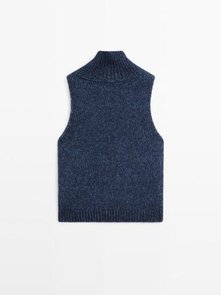 Massimo Dutti Трикотажный жилет с высоким воротником, синий