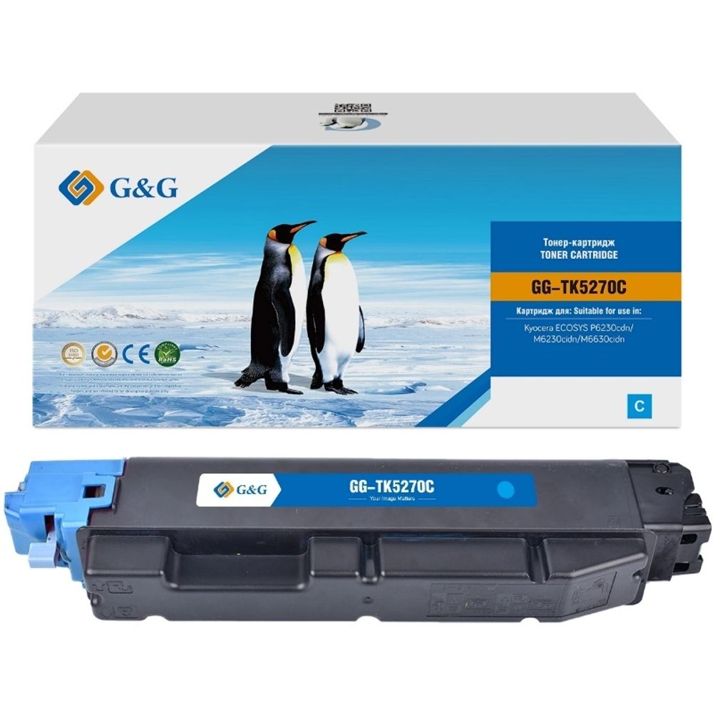 Тонер-картридж G&amp;G, аналог Kyocera TK-5270C для ECOSYS P6230cdn/M6230cidn/M6630cidn (6K) голубой
