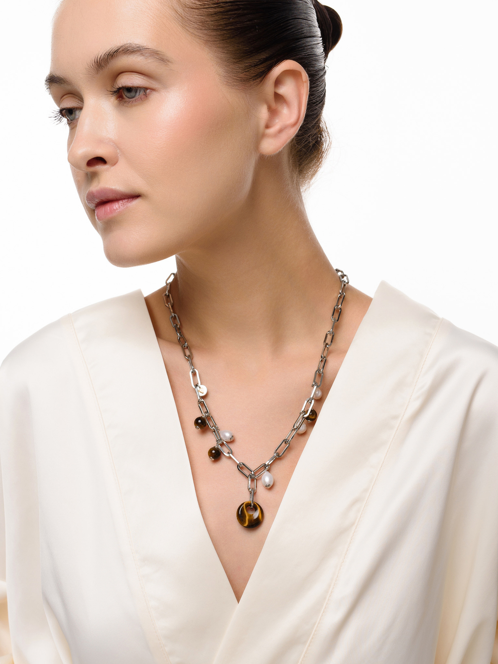 Колье "Tiger's eye pearl round"