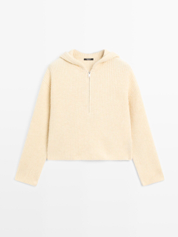 Massimo Dutti Свитер из смесовой шерсти с капюшоном, лаймовый