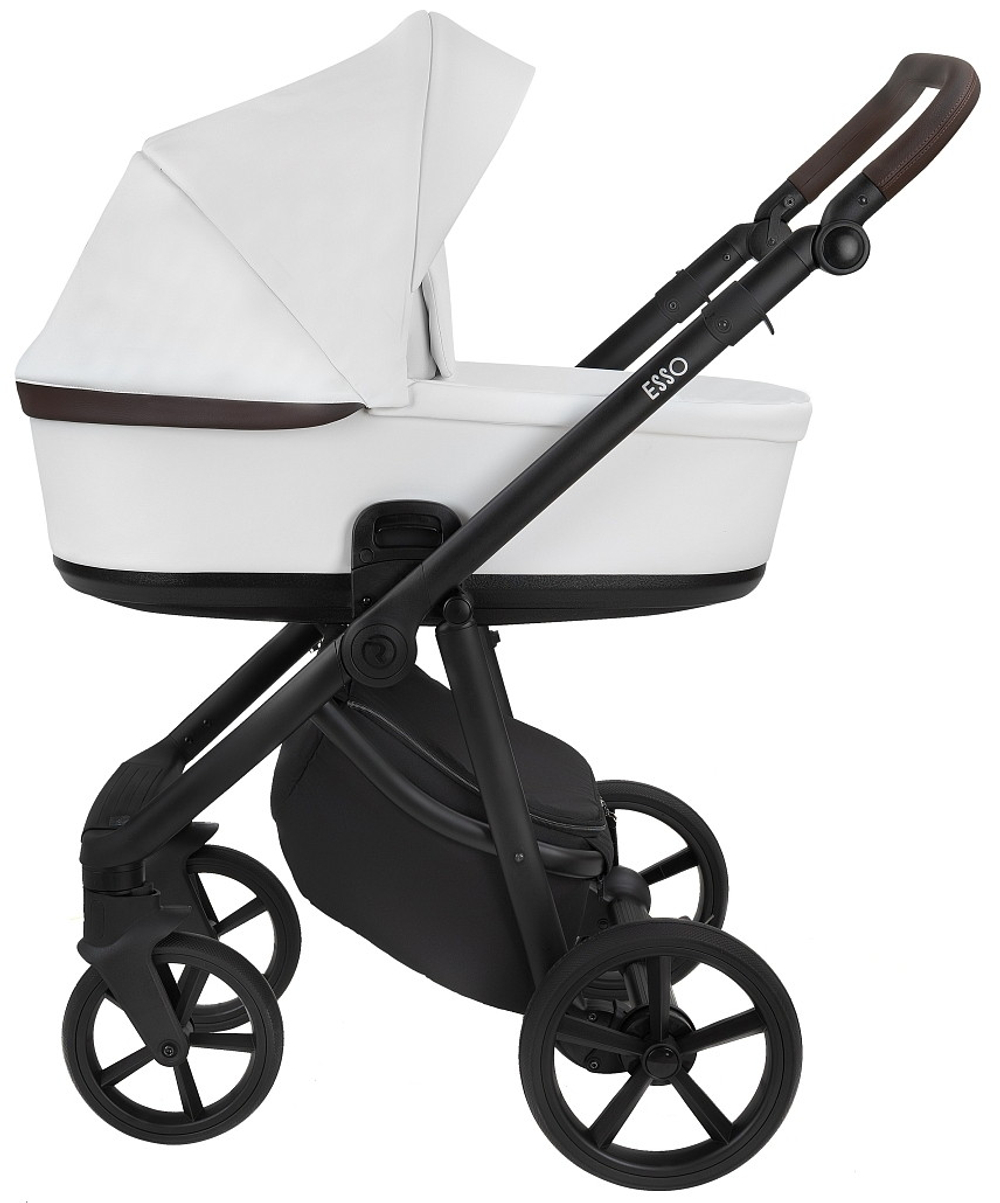 Детская коляска Roan Esso Кожа 2 в 1 ESSK/215/1 White/Black/руч.Тем.коричневый