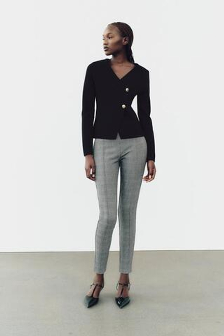 ZARA ЛЕГИНСЫ В КЛЕТКУ СО СРЕДНЕЙ ПОСАДКОЙ, СЕРЫЙ
