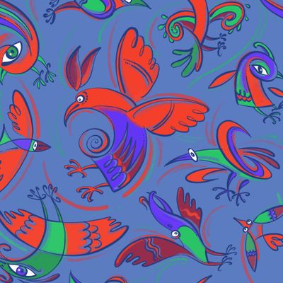 Фантастические птицы на синем