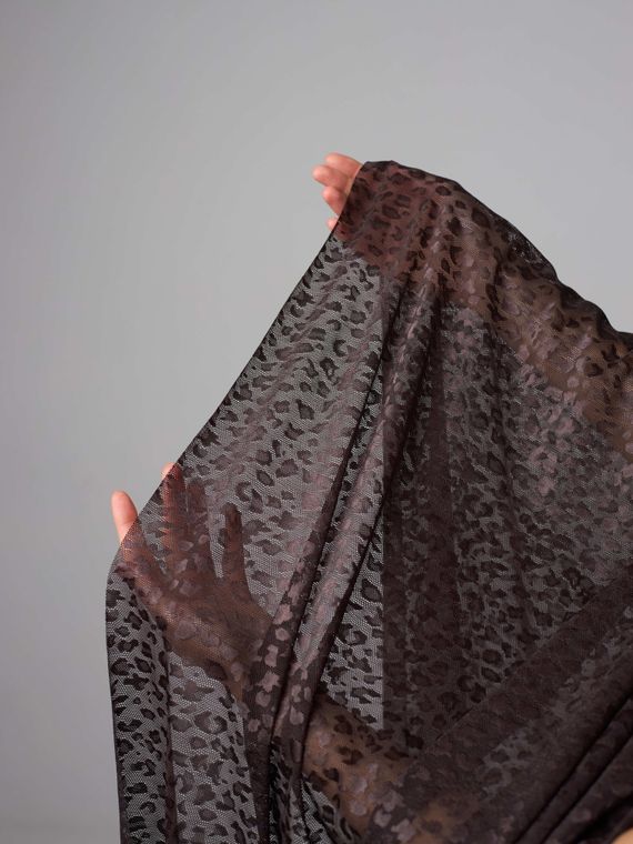 Ткань сетка эластичная, дизайн леопард, глянец, Турция, шоколад