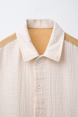 ZARA РУБАШКА ИЗ РЕЛЬЕФНОЙ ТКАНИ, ЭКРЮ