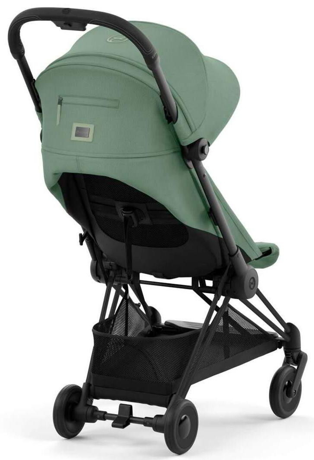 Коляска Cybex Coya Matt Black Frame Cloud G i-Size Almond Beige Plus Leaf Green с дождевиком