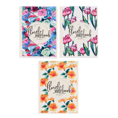 Блокнот А7, 40 листов на скрепке Цветы , МИКС