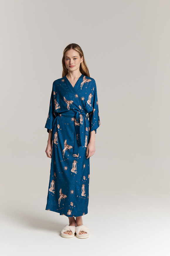 Шелковый халат-кимоно one size