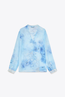 ZARA БЛУЗА С ПРИНТОМ, СИНИЙ/БЕЛЫЙ