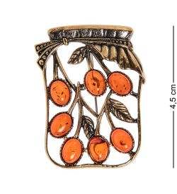 AM-2549 Брошь «Баночка Вишневого варенья» (латунь, янтарь)