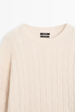 Massimo Dutti Свитер из 100% кашемира с косами, бежевый