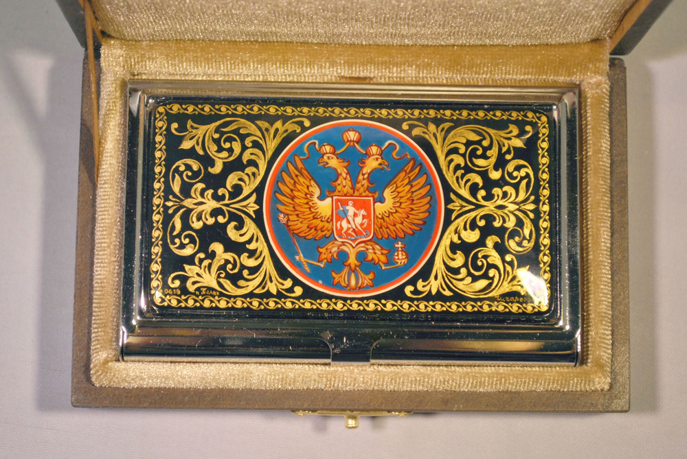 Визитница персональная "Герб РФ" №0619 (роспись Палех)