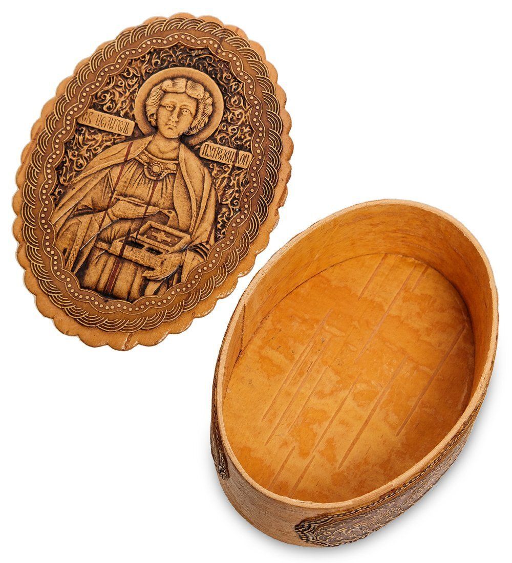 BST-140 Шкатулка «Святой Целитель Пантелеймон» (береста)