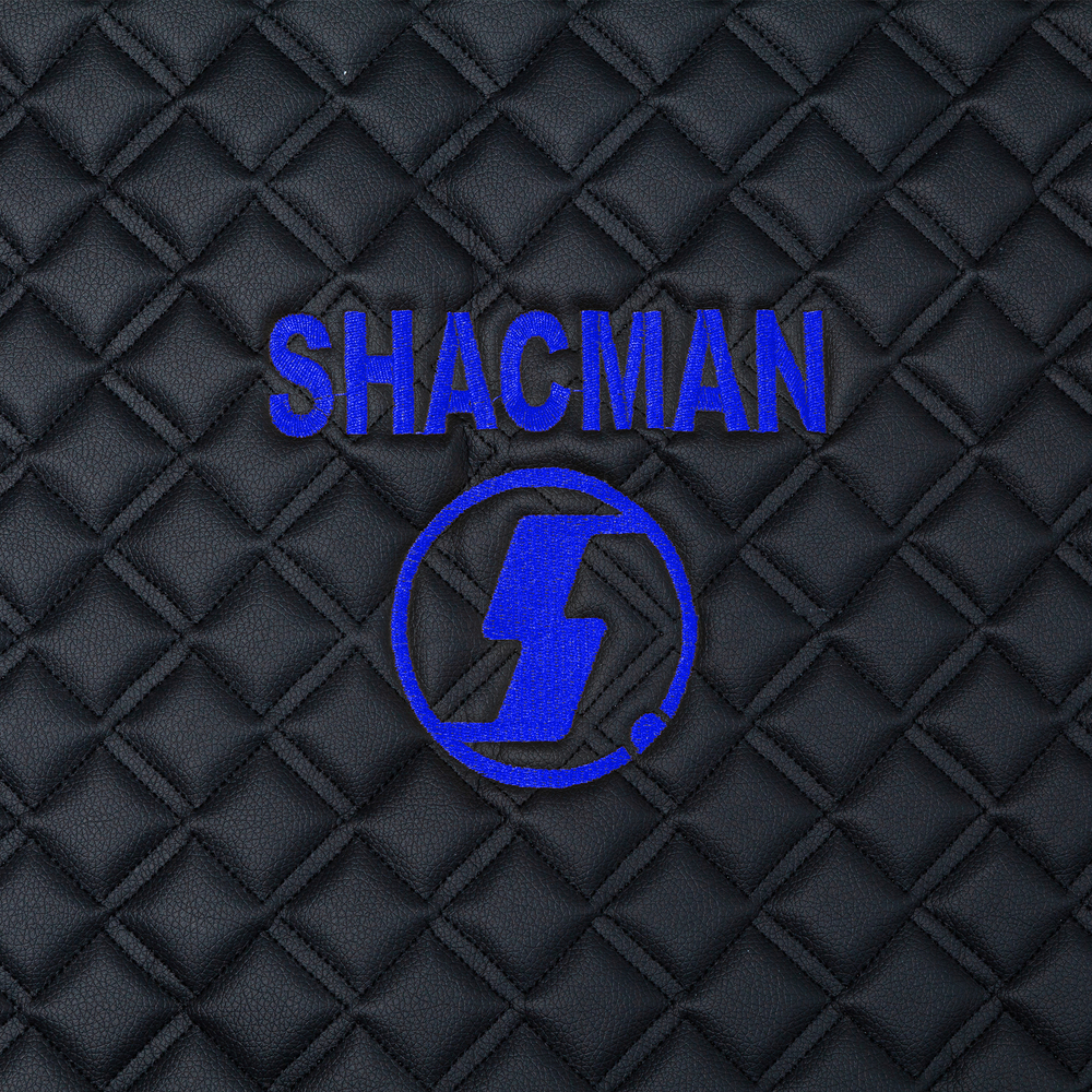 Ковры Shacman X-3000 рестайлинг (экокожа, черный, синий кант, синяя вышивка)