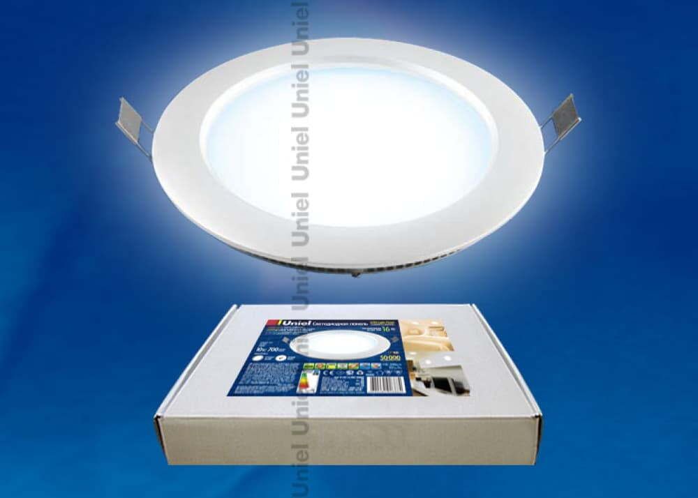 ULP-R180-10/DW WHITE Светильник светодиодный потолочный встраиваемый «Uniel». Ультратонкий. Диаметр ￠180*16mm. Цвет корпуса белый. Цвет свечения дневн