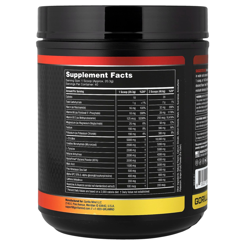 Gorilla Mind, Mode®, предтренировочная добавка, со вкусом ежевики и лимонада, 812 г (1,79 фунта)